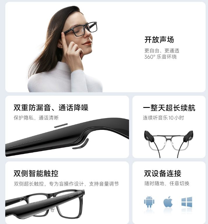 小米《米家智能音频眼镜》正式发售：售价 799 元，支持通话降噪
